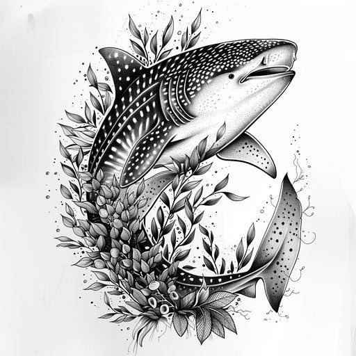 Whale shark in kelp forest tattoo sketch