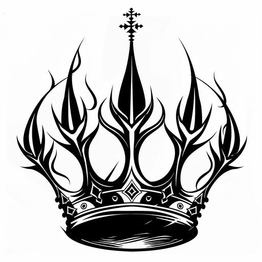 Tribal style king crown tattoo with bold black curves
