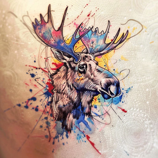 Dynamic sketch of a moose with splatter effects