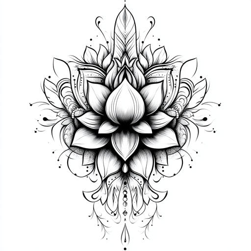 Elegant flat mandala tattoo with flowing lines on white