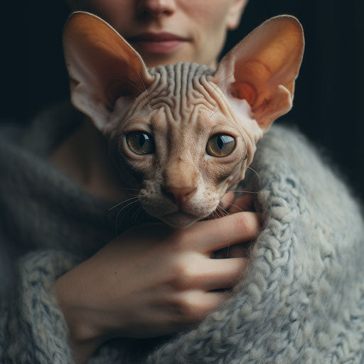 Cornish Rex Cat Held by Owner