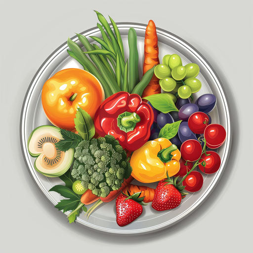 Realistic healthy food clipart on flat metallic silver backdrop