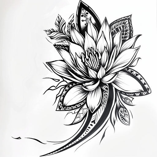 Polynesian water lily tattoo stencil