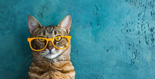 Cats wearing yellow glasses on blue background