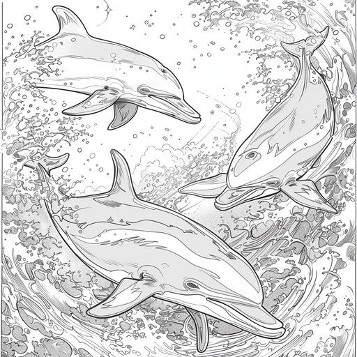 Anime-style dolphins with magical elements coloring page