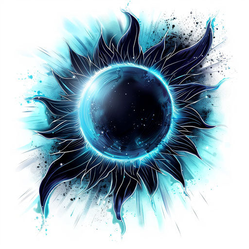 Vibrant tattoo sketch of total solar eclipse with corona effect, clipart style
