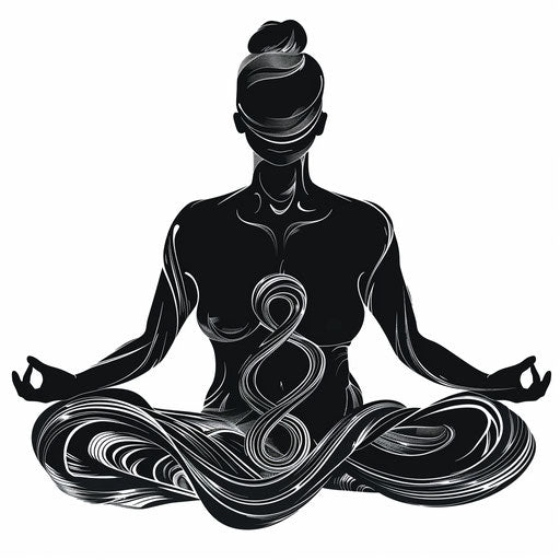 Symbolic tattoo sketch of yogi with looping infinity symbol