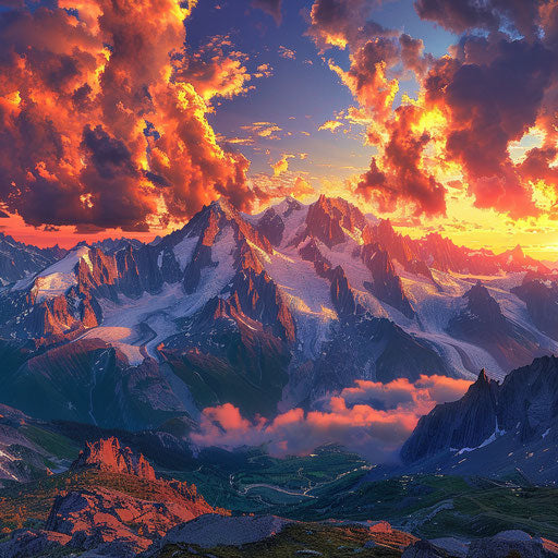 A stunning dawn over Mont Blanc, sky ablaze in the spirit of David Keochkerian