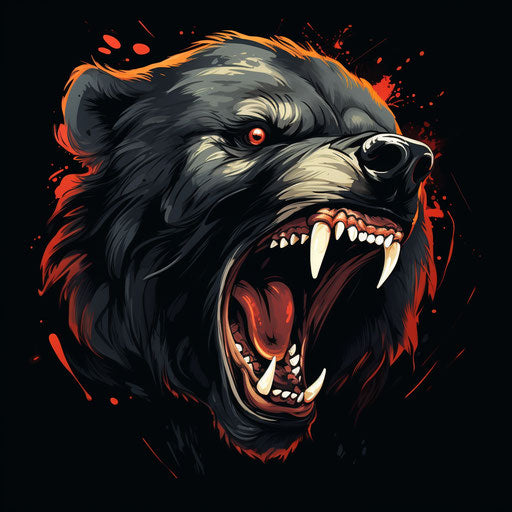 Black bear roaring in the air, neo-pop iconography style