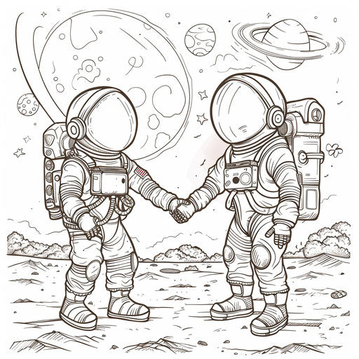 An astronaut and a friendly alien shake hands