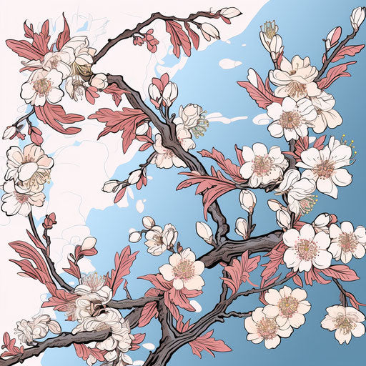 Pink and white floral branch, traditional Japanese style
