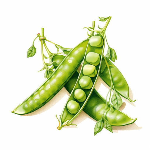 Peas illustration in the style of Oil painting, on white background