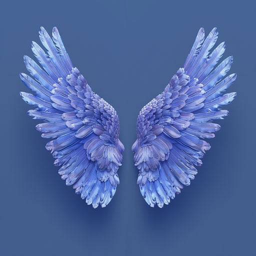 Realistic angel wings on indigo blue background