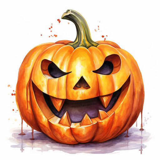 Oil painting style clipart of a jack o lantern, on white background