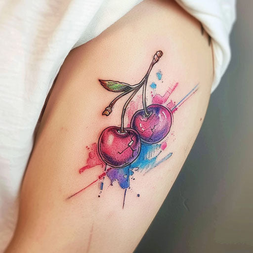 Neon cherry tattoo on white background