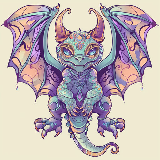 Fantasy gargoyle tattoo clipart sketch in pastel colors