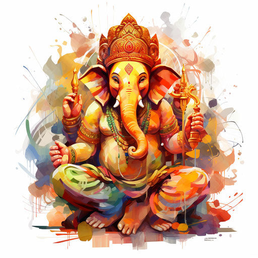 Ganpati clipart in the style of Impressionistic Art, on white background