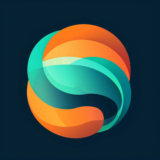 Brand logo design with abstract shapes and vibrant gradient, teal and orange colors
