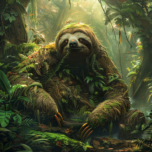 Giant sloth in a lush rainforest with detailed fur