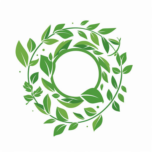 Eco-friendly logo with leaves and renewable energy symbols
