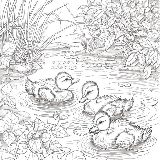 Three little ducks swimming in a small pond