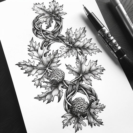 Celtic knot tattoo design with oak leaves and acorns