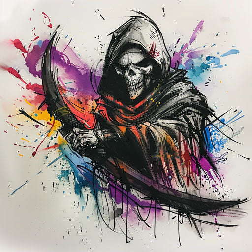 Urban graffiti-style tattoo sketch of a reaper death seal