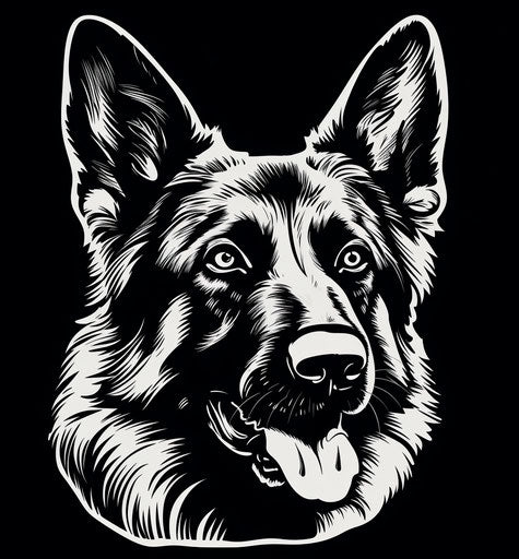 German shepherd dog, bold black and white style