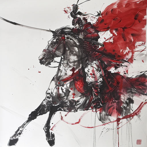 Chinese warrior on horseback, tattoo sketch in motion