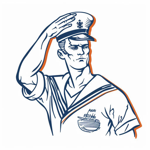 Drawing of a sailor salute tattoo, minimalistic graphic style
