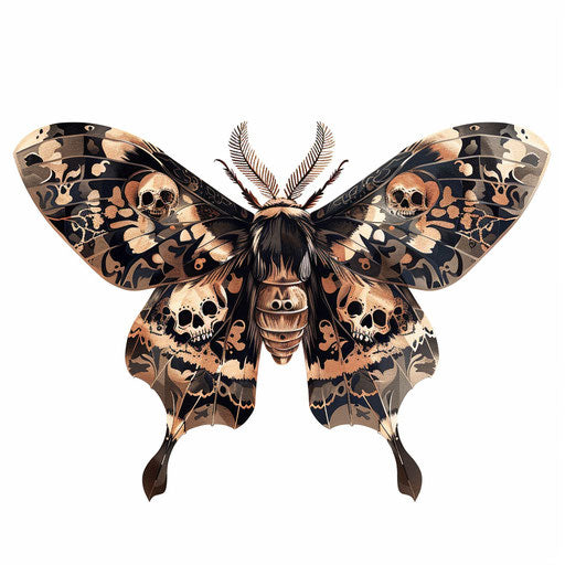 Death moth tattoo design with skull patterns in fine detail