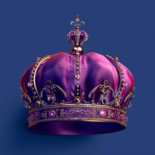 Shining crown on a flat royal blue background