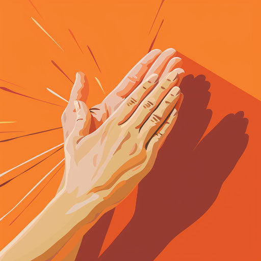 Realistic clapping clipart on a sunset orange background