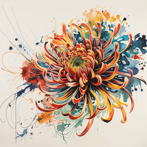 Artistic blend of a November chrysanthemum with abstract elements