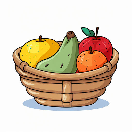 Minimalist style fruit basket clipart on white background