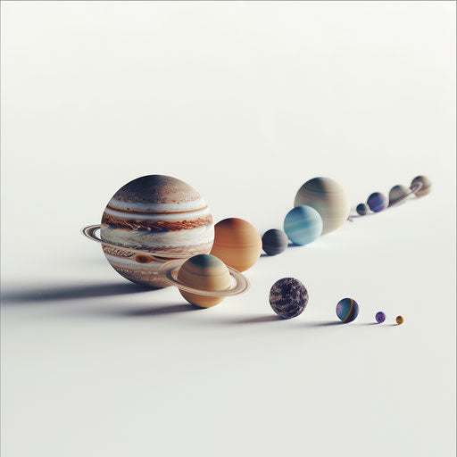 Realistic solar system on white background, minimalist approach