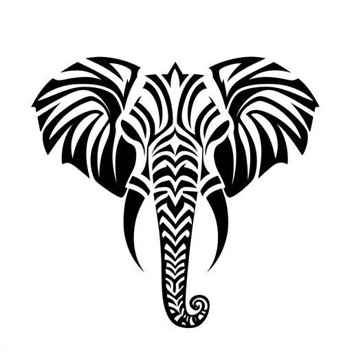 Small tribal elephant in black ink on white background