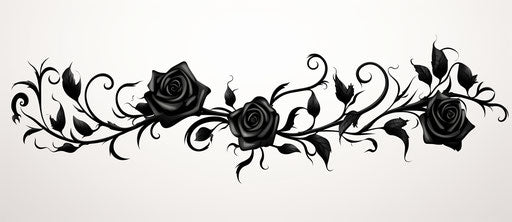 Black roses on white background with vines, creepypasta style