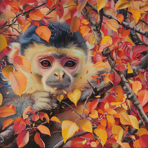 Yunnan snub-nosed monkey in colorful autumn landscape