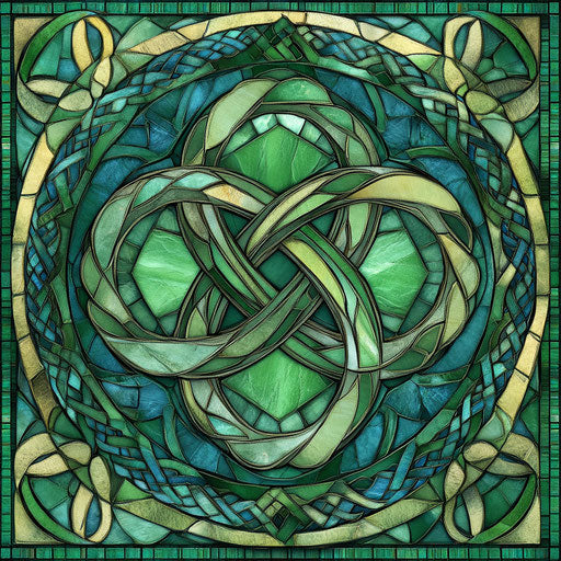 Vibrant Celtic knot on stained glass background, ancient symbolism