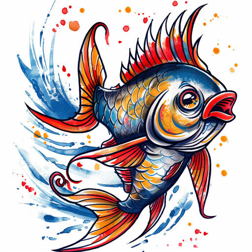 Traditional sailor tattoo with fish design on white background