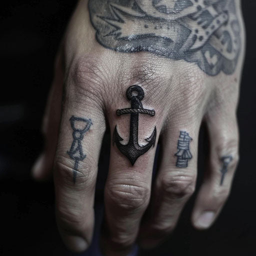 Anchor tattoo on ring finger instead of a wedding ring