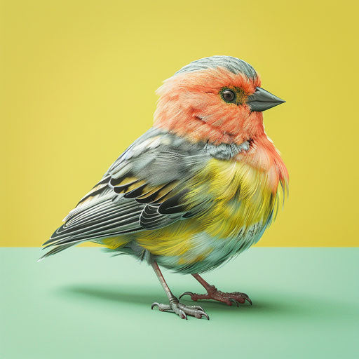 Realistic cute bird artwork on chartreuse background