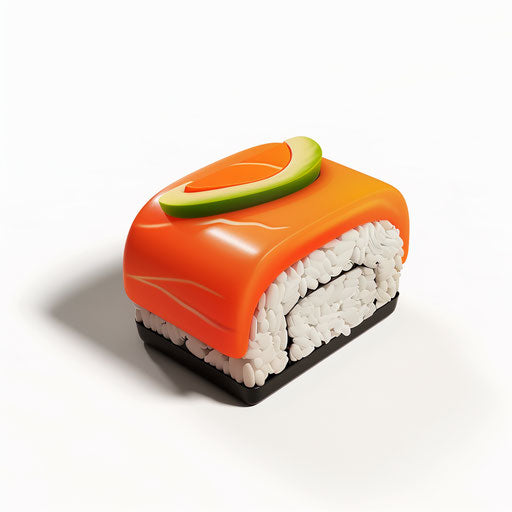 Sushi icon, simple style, white background, no shadow, orange and green colors, unique 3D rendering.