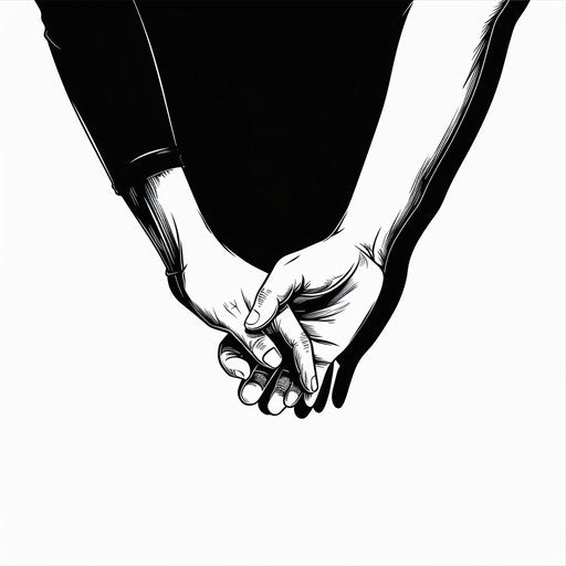 Minimalist black and white tattoo sketch of holding hands
