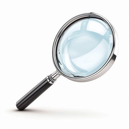 Realistic magnifying glass on flat white background