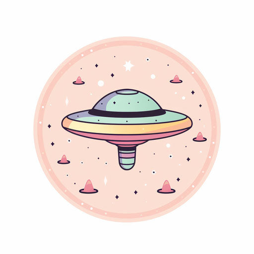 UFO illustration in the style of Pastel Colors Art, on white background