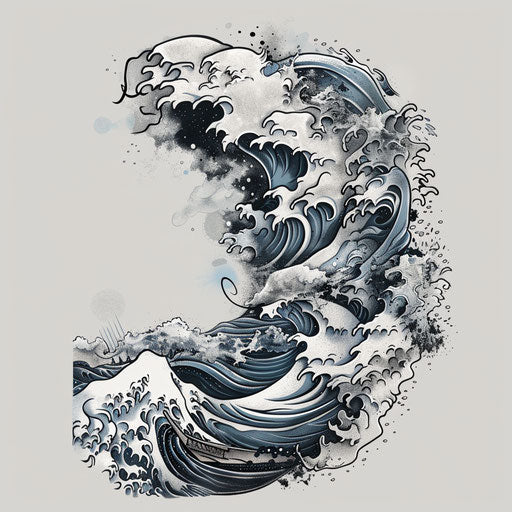 Elegant sketch of a Japanese wave in clipart style