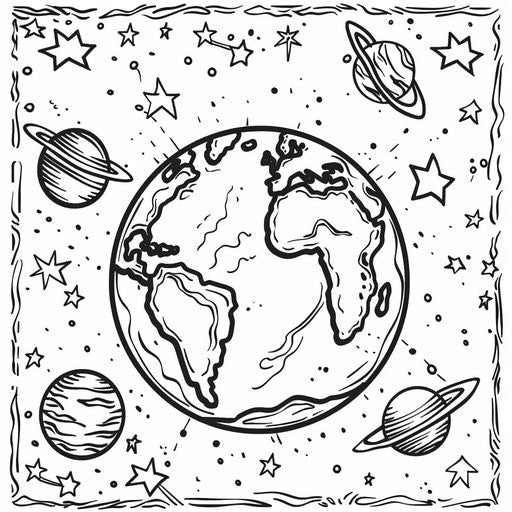 Cartoon Earth with planets and stars