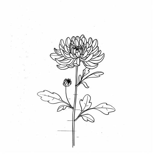 Artistic tattoo of a chrysanthemum, November birth flower, elegant and simple on white background.